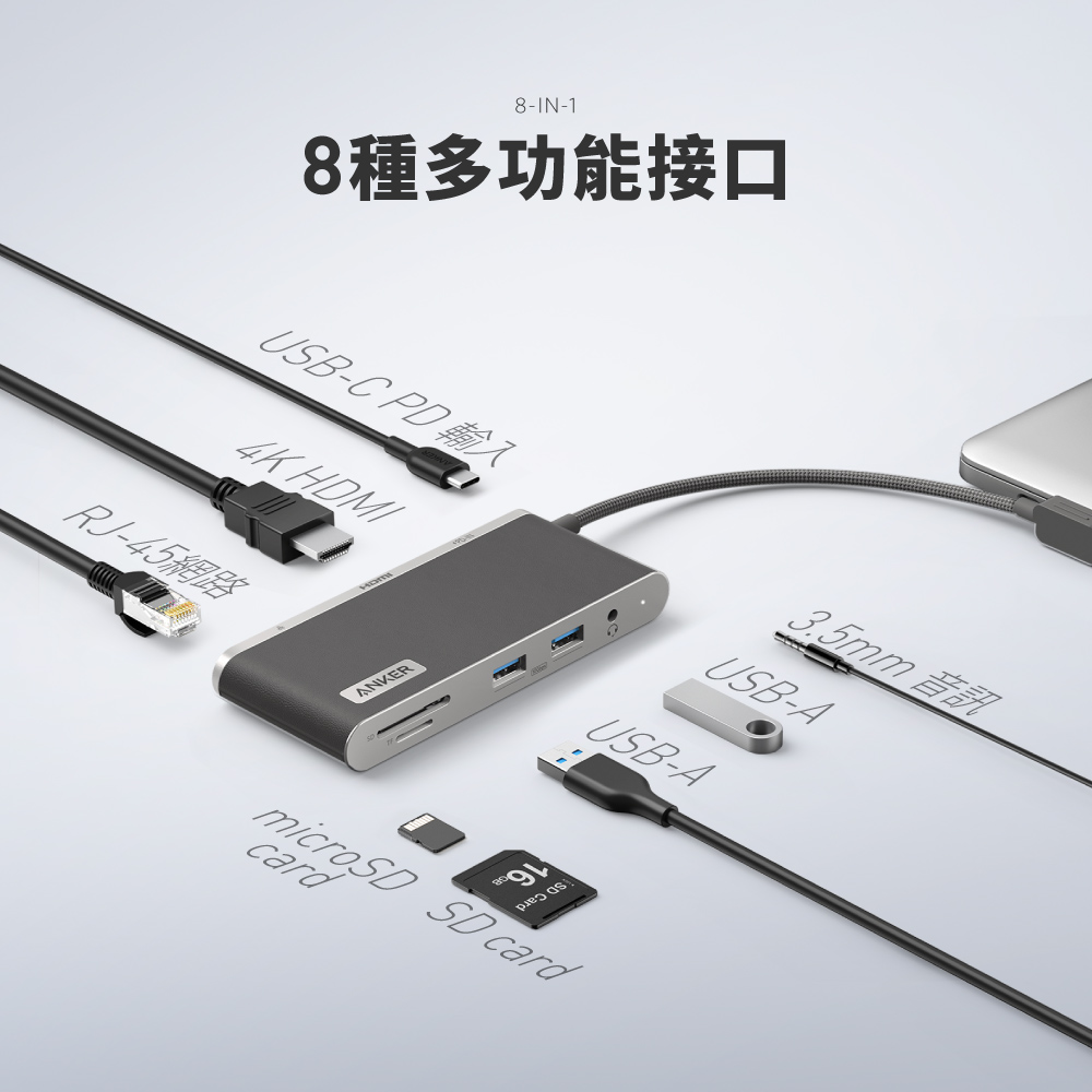 A8382 655 USB-C Hub 8-in-1 多功能傳輸集線器