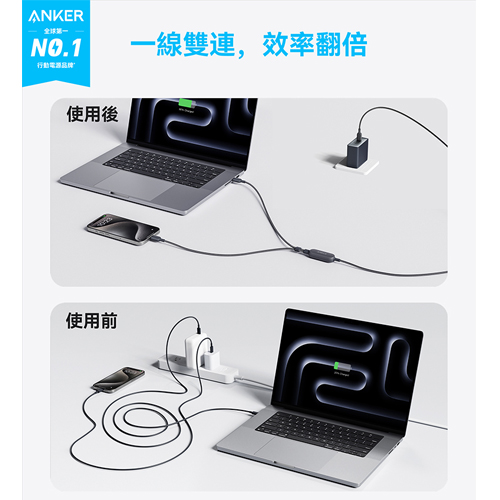 A8895 2-in-1 Type-C to Type-C 140W 充電線 1.2m-黑