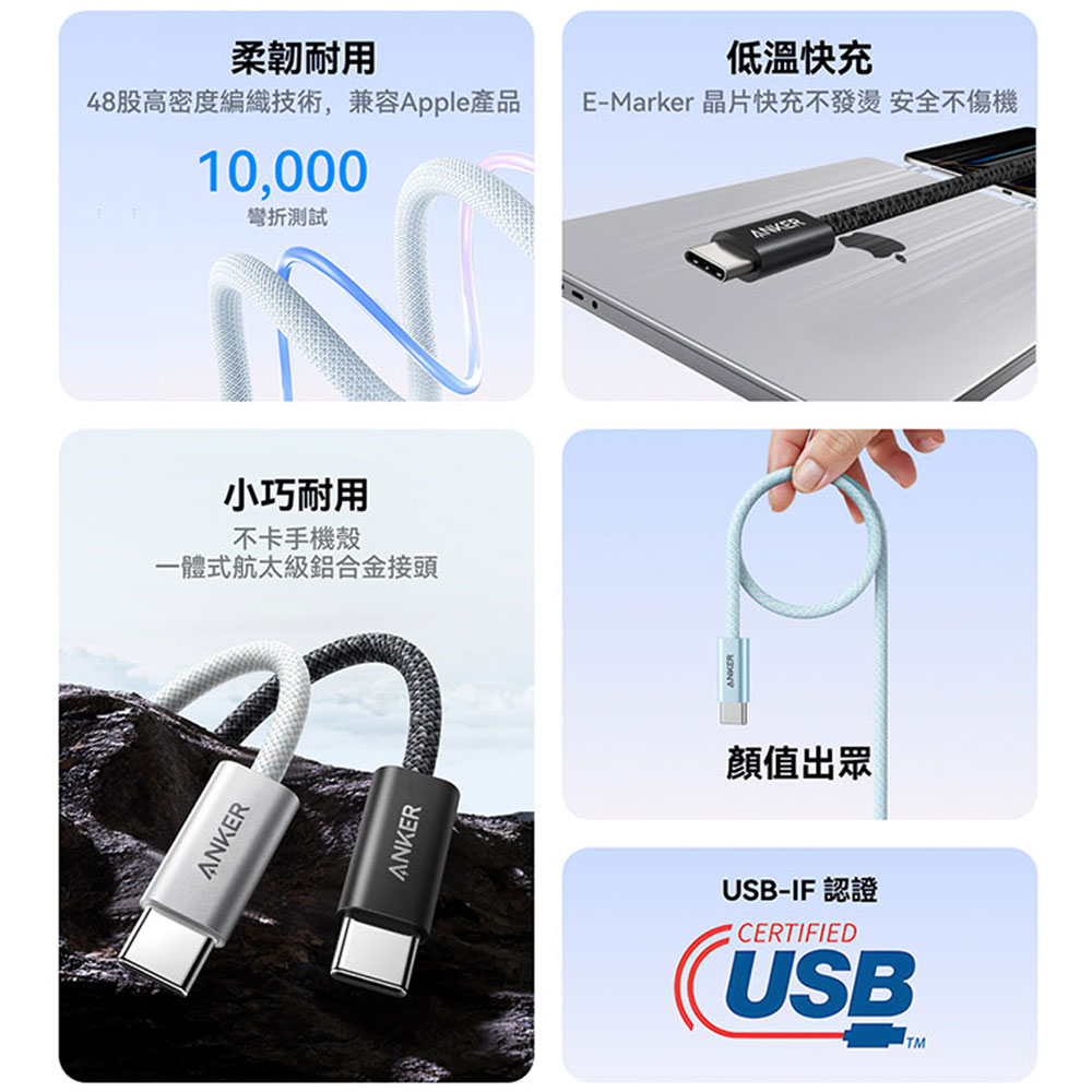 A8060 240W Type-C 耐髒充電線-1.8m 白