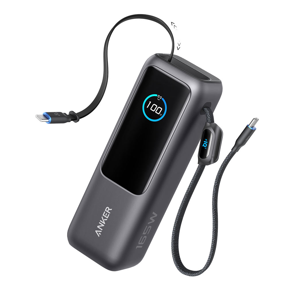 A1695 行動電源 25000mAh 165W 自帶伸縮線 黑灰色【新品預購】