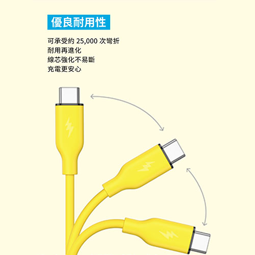 A8553 皮卡丘 Type-C 240W 1.8m 充電線 黃