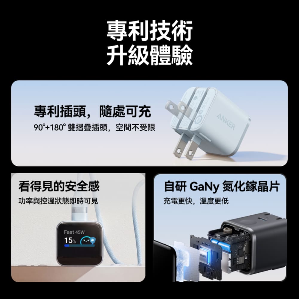A121D Nano 45W 螢幕充電器-黑